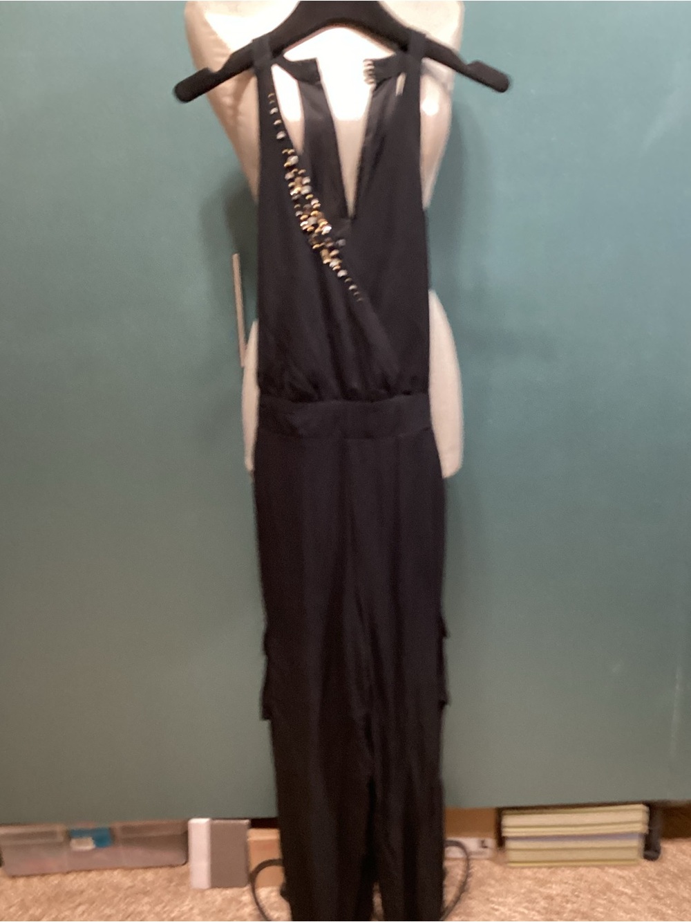 Cargo jumpsuit elastic bottom embellished